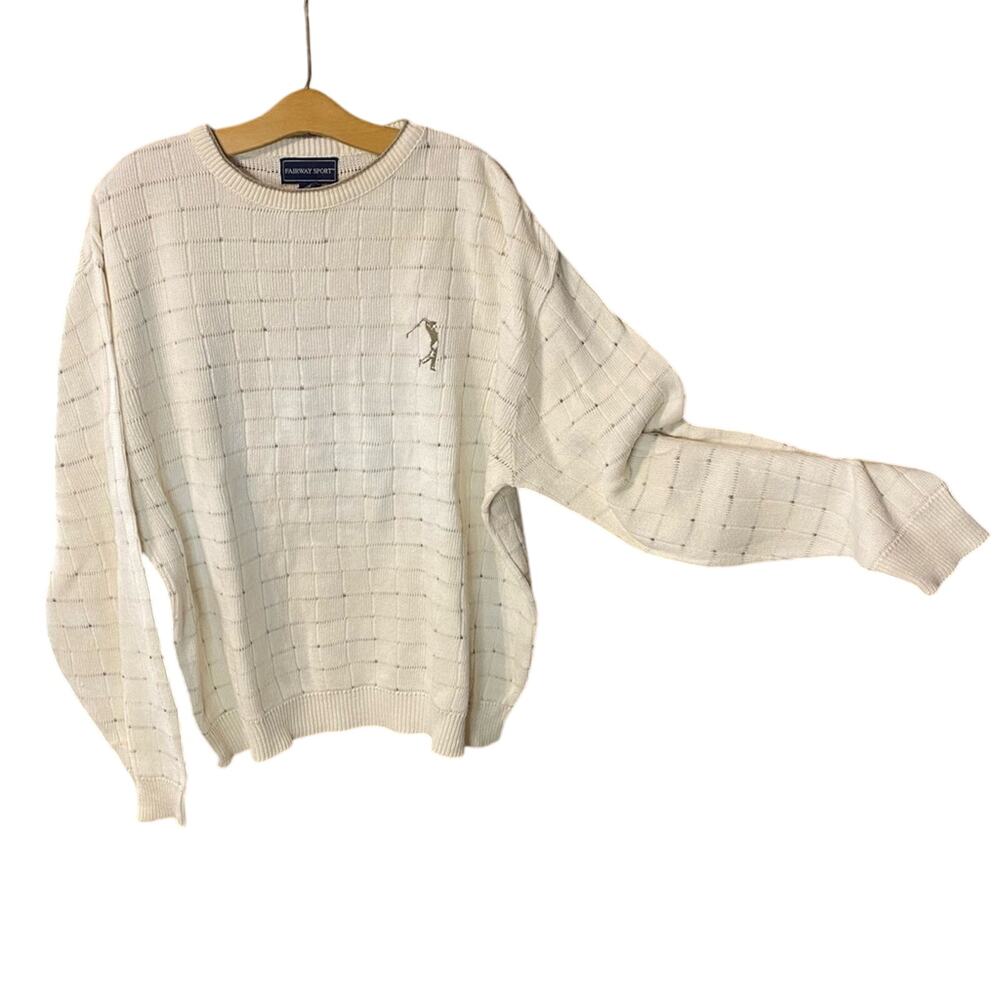 Vintage fairway sport Cream Sweater with golfer 100% cotton USA made men’s XLT